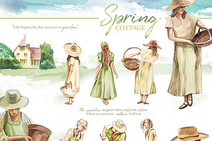 Watercolor Spring Cottage Clipart