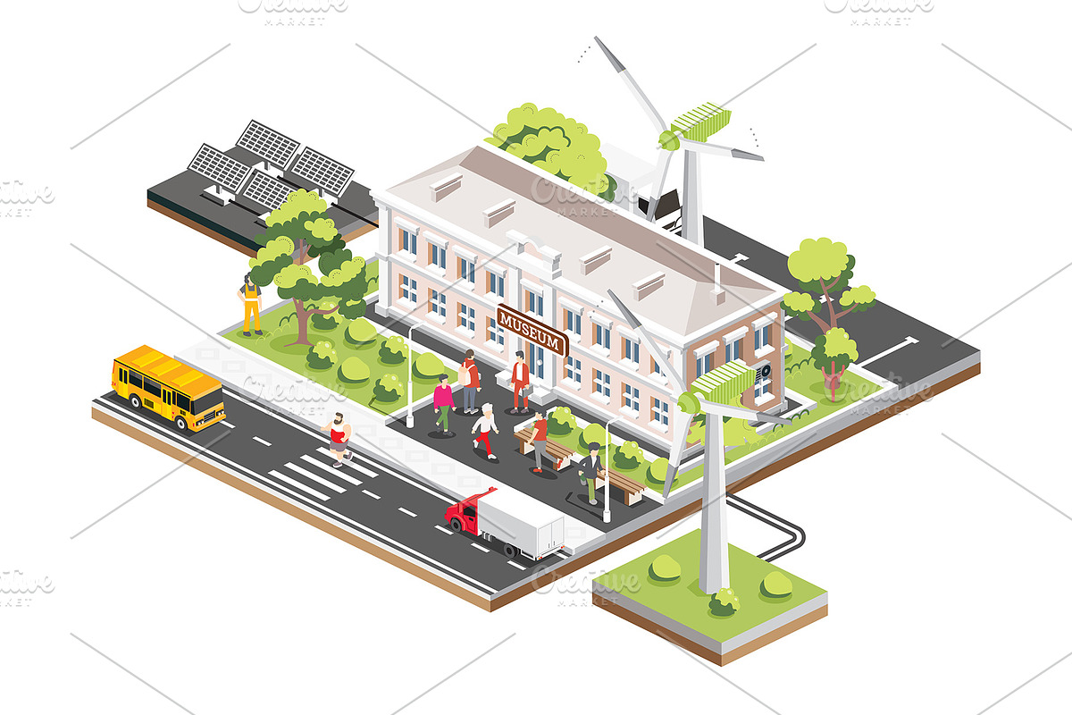 Isometric view of museum building., an Illustration by Booblgum