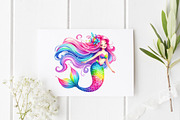 Watercolor Cute Mermaid Clipart, an Illustration by CitraGraphics (Thumbnail 5 of 6)