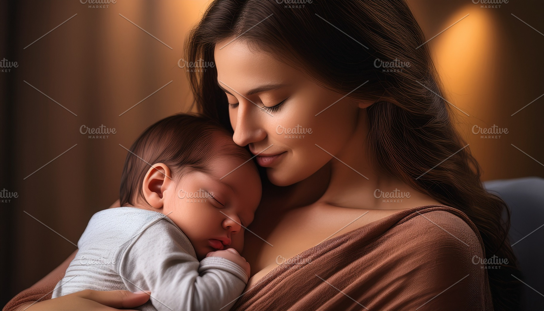 young woman holding baby, AI generated, a Photo by WorldOfPhotos