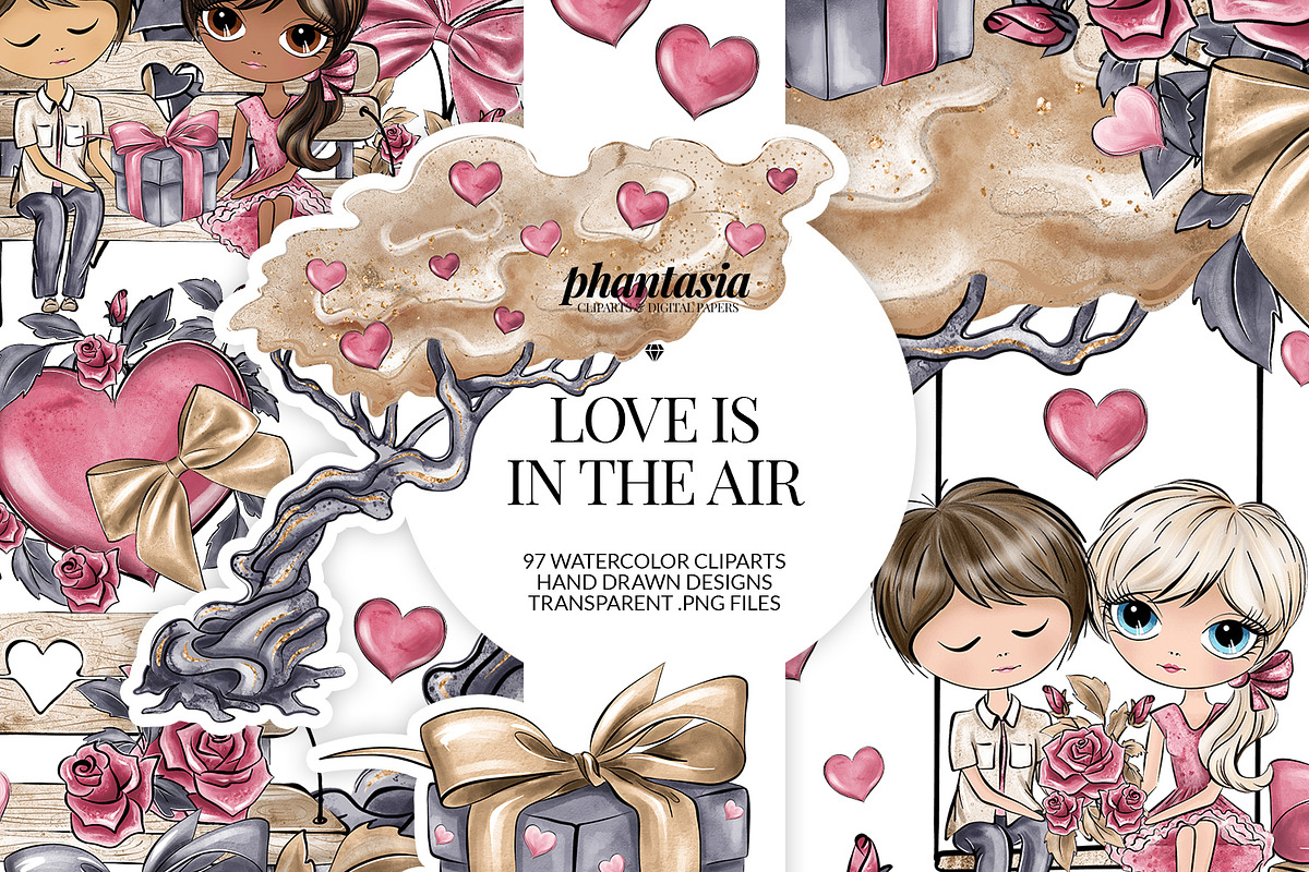Valentines Day Watercolor Cliparts, a Decorative Illustration by Phantasia Design (Photo 1 of 8)