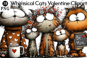 Whimsical Cats Valentine Clipart, an Illustration by Daily.Designs