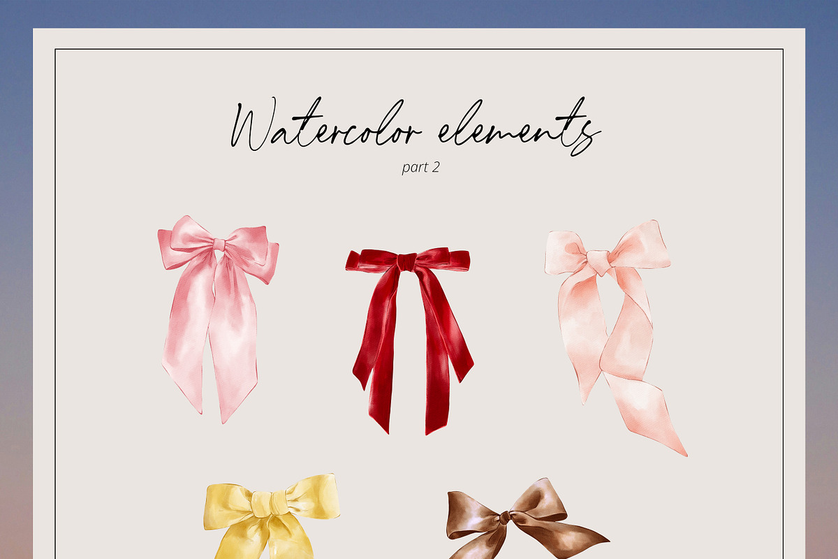 RIBBON BOWS watercolor pack, a Decorative Illustration by Yuliia Lashevska (Photo 7 of 8)