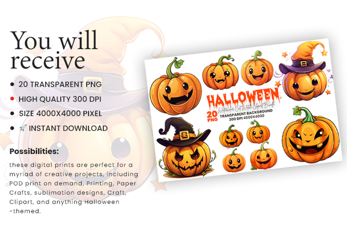 Halloween Pumpkin Sublimation PNG, a Seasonal Illustration by Creative Arslan (Photo 4 of 8)