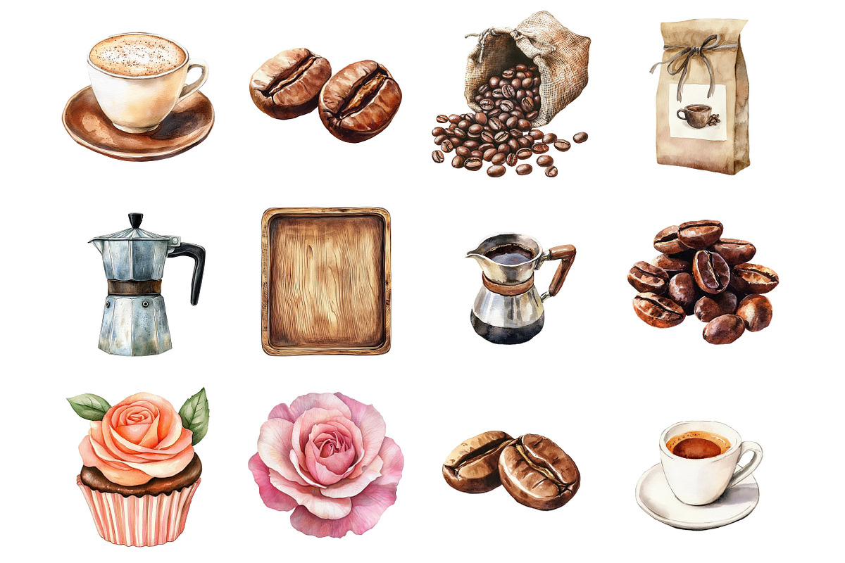 Watercolor Coffee Clipart, a Seasonal Illustration by Design Market (Photo 5 of 5)