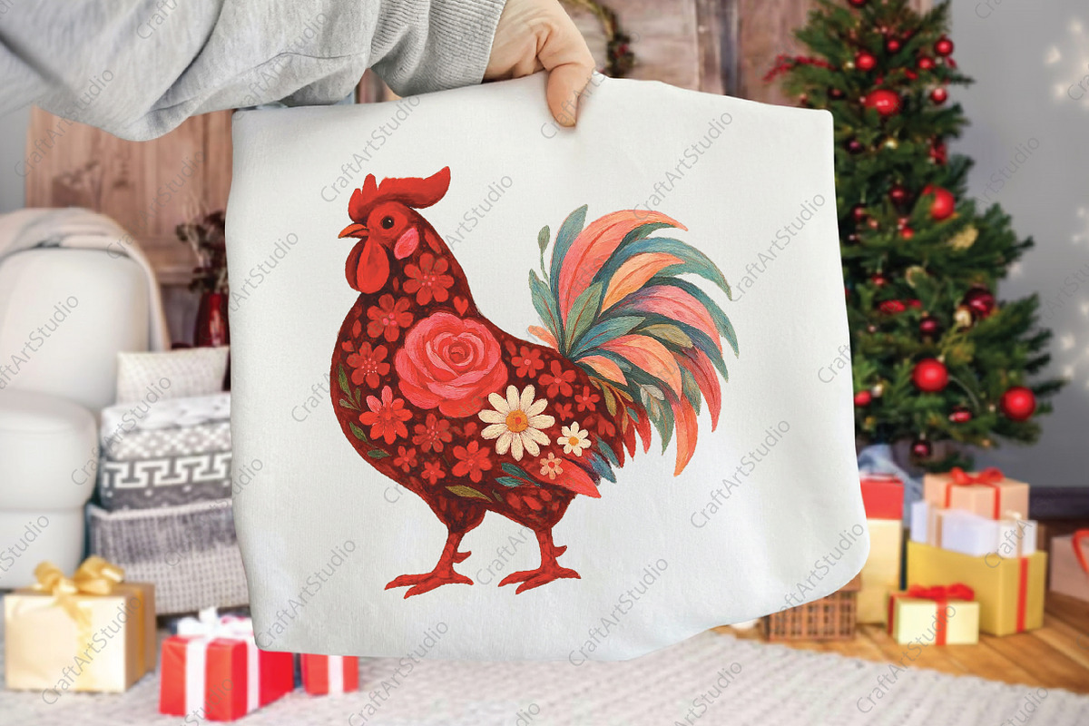 Western Floral Chicken Valentine PNG, an Illustration by CraftArtStudio (Photo 3 of 4)