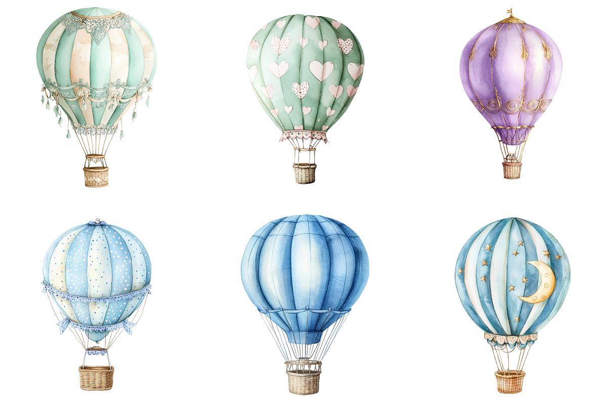 Pastel Hot Air Balloons Clipart, an Illustration by DreamArtGraphic (Photo 2 of 5)