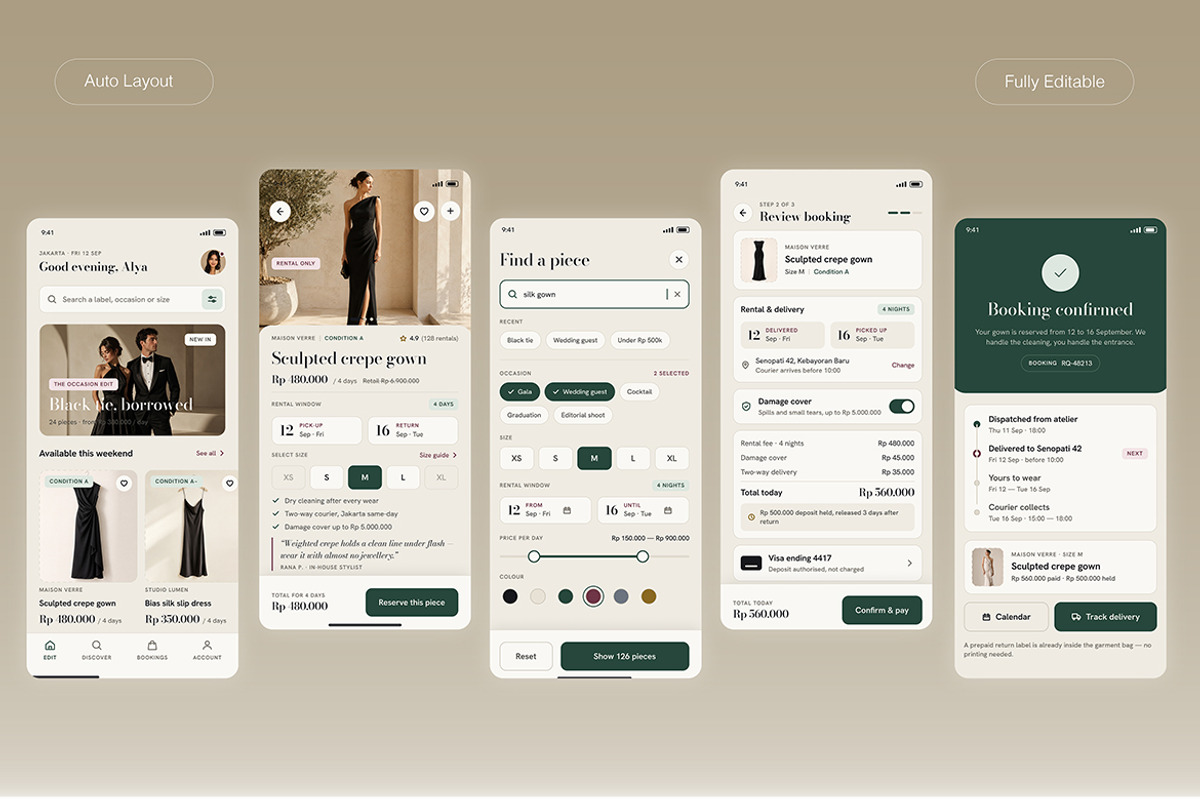 Fashion Rental & Booking App UI Kit, an UI Kit Template by Pitchlook.Studio (Photo 3 of 4)