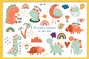 Dinosaur clipart & patterns bundle, an Animal Illustration by Nursery Art (Thumbnail 6 of 10)