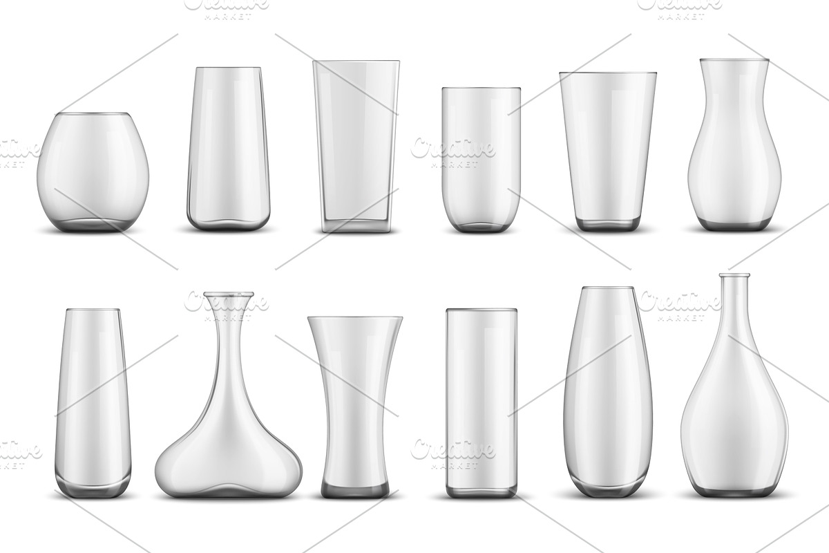 Realistic transparent glass vases, an Object Illustration by Vector Tradition