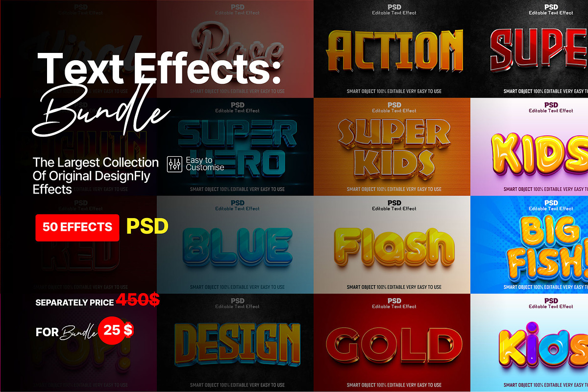 50 Photoshop Text Effects Pack, a Layer Style Add-On by Design Fly (Photo 1 of 28)