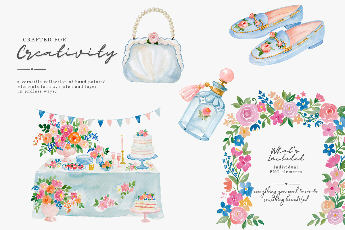 watercolor wedding clipart set, a Decorative Illustration by Patishop Art (Photo 5 of 9)