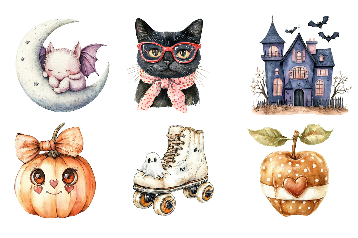 Cute Retro Halloween Clipart, an Illustration by SinaCreation (Photo 2 of 5)
