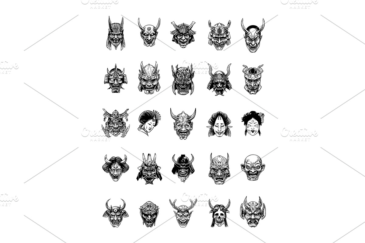 Traditional japanese hannya masks, an Object Illustration by Onyx