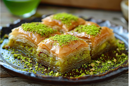 Flaky Baklava arabian dessert, a Food & Drink Photo by Ylivdesign