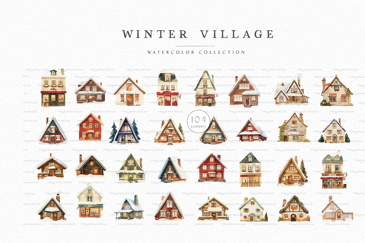 Winter Christmas Village, a Seasonal Illustration by heyiamalice (Photo 9 of 16)