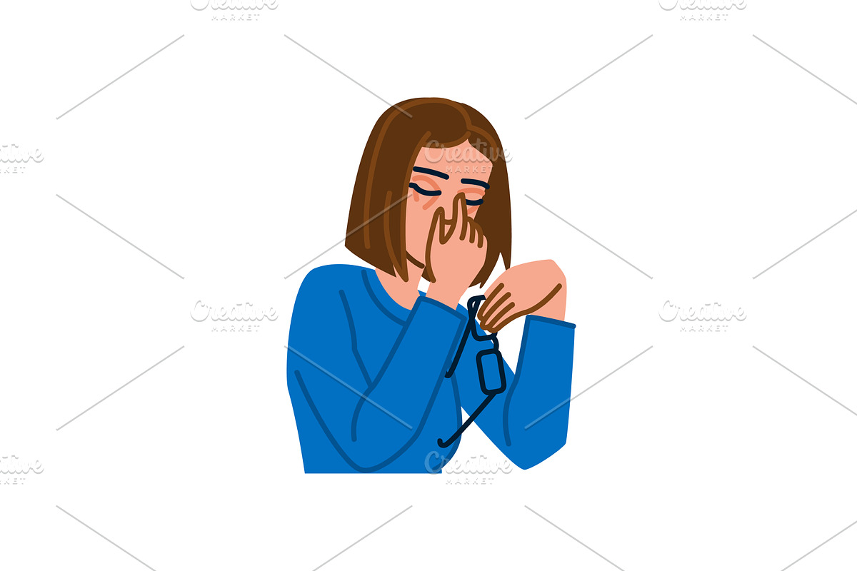 Tired woman rubbing eyes and holding, a Healthcare Illustration by pikepicture