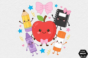 Happy School Supplies Doodle Friends, an Object Illustration by DreamCafeArt