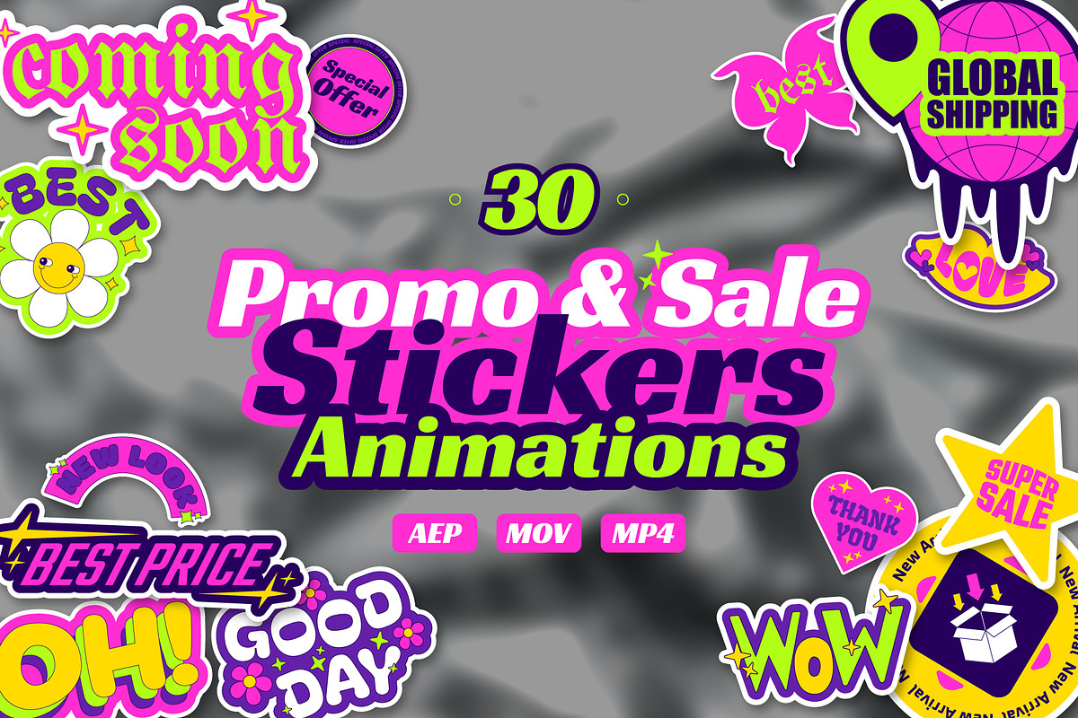Animated Y2K Retro Sale Sticker Set, a Decorative Illustration by IMG Visuals (Photo 1 of 4)