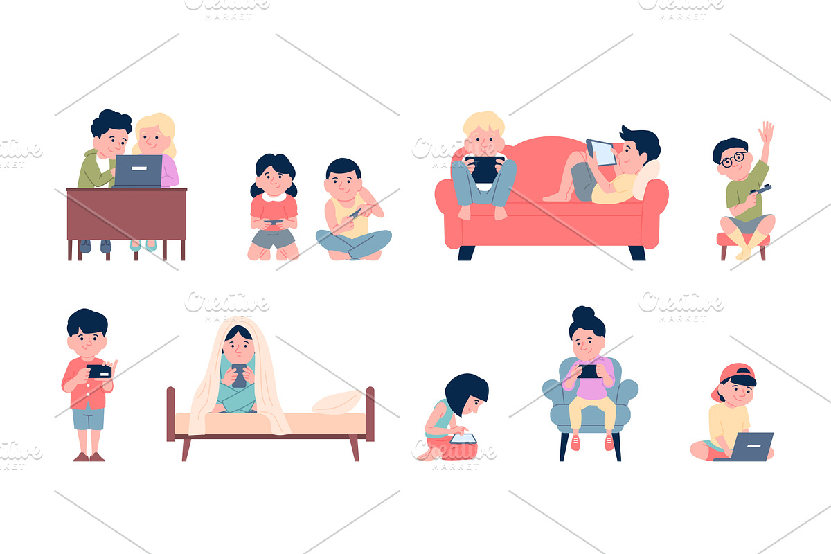 Kids and gadgets. Children with, a Technology Illustration by LadadikArt