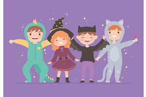group kids with costumes, an Illustration by studiogstock