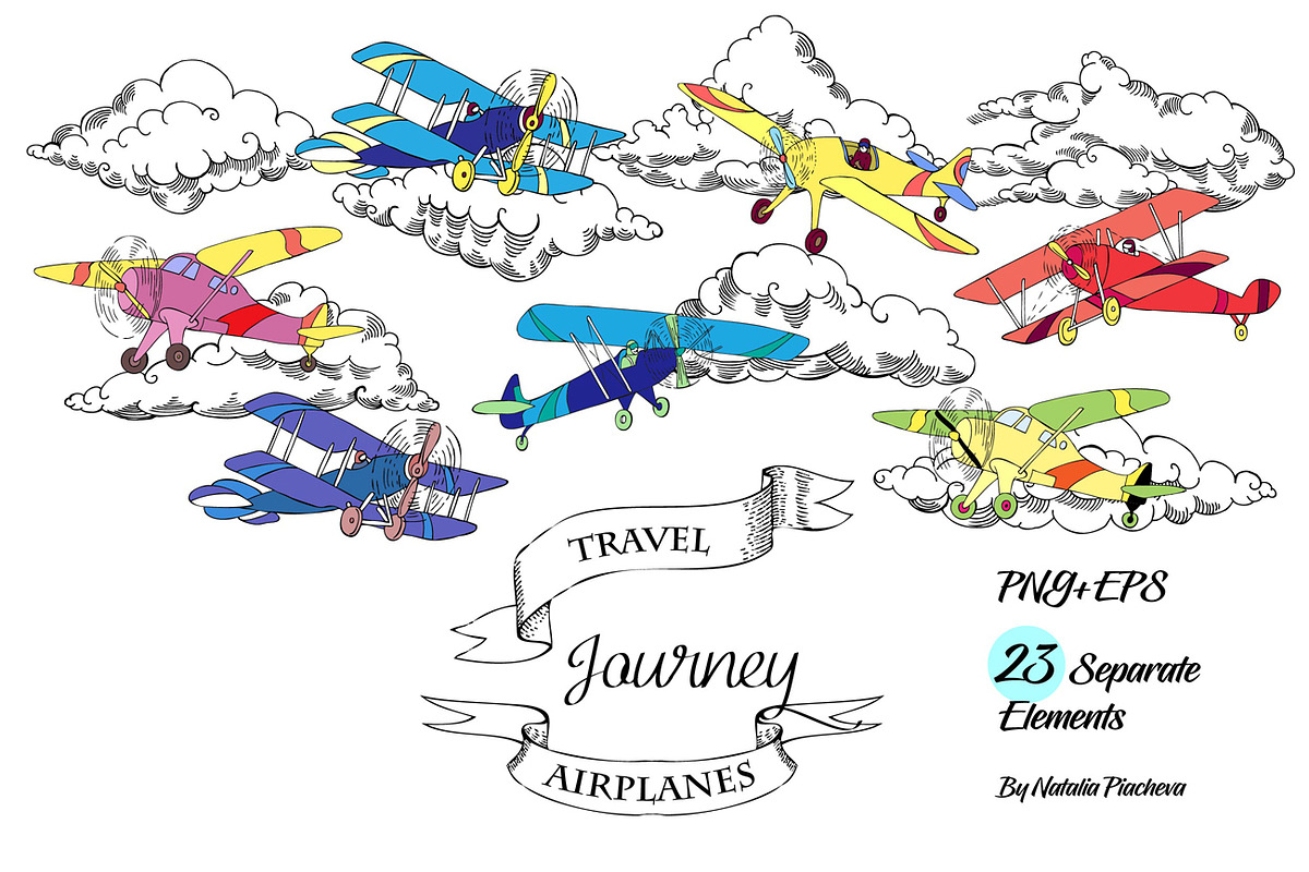 Colored Airplanes, a Transportation Illustration by Nataliapiache (Photo 1 of 6)
