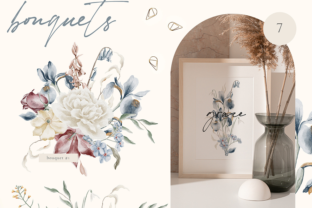 Frozen Flowers Watercolor Collection, a Texture Illustration by Julia Dreams (Photo 3 of 8)