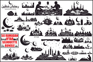 50 Ramadan Iftar Silhouette Bundle, an Illustration by Gfx_Store
