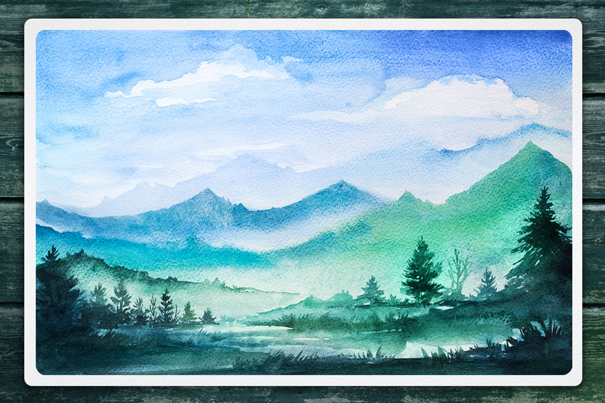 Watercolor Vector Landscapes set#2, an Illustration by AlexGreenArt (Photo 8 of 10)