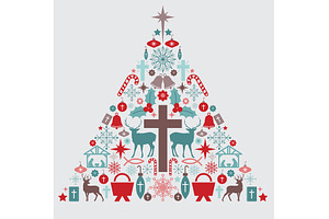 Christian Christmas Tree icon set