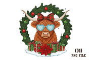Christmas Highland Cow PNG, an Illustration by DreamArtGraphic (Thumbnail 1 of 6)