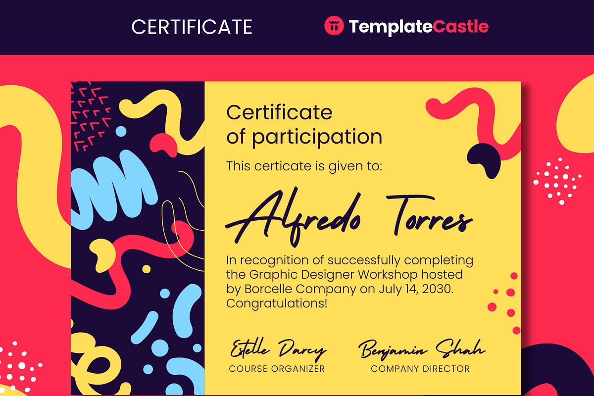 Participation Canva Certificate, a Design Template by TemplateCastleStore (Photo 1 of 5)