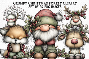 Grumpy Christmas Forest Clipart, an Illustration by Craft Nest