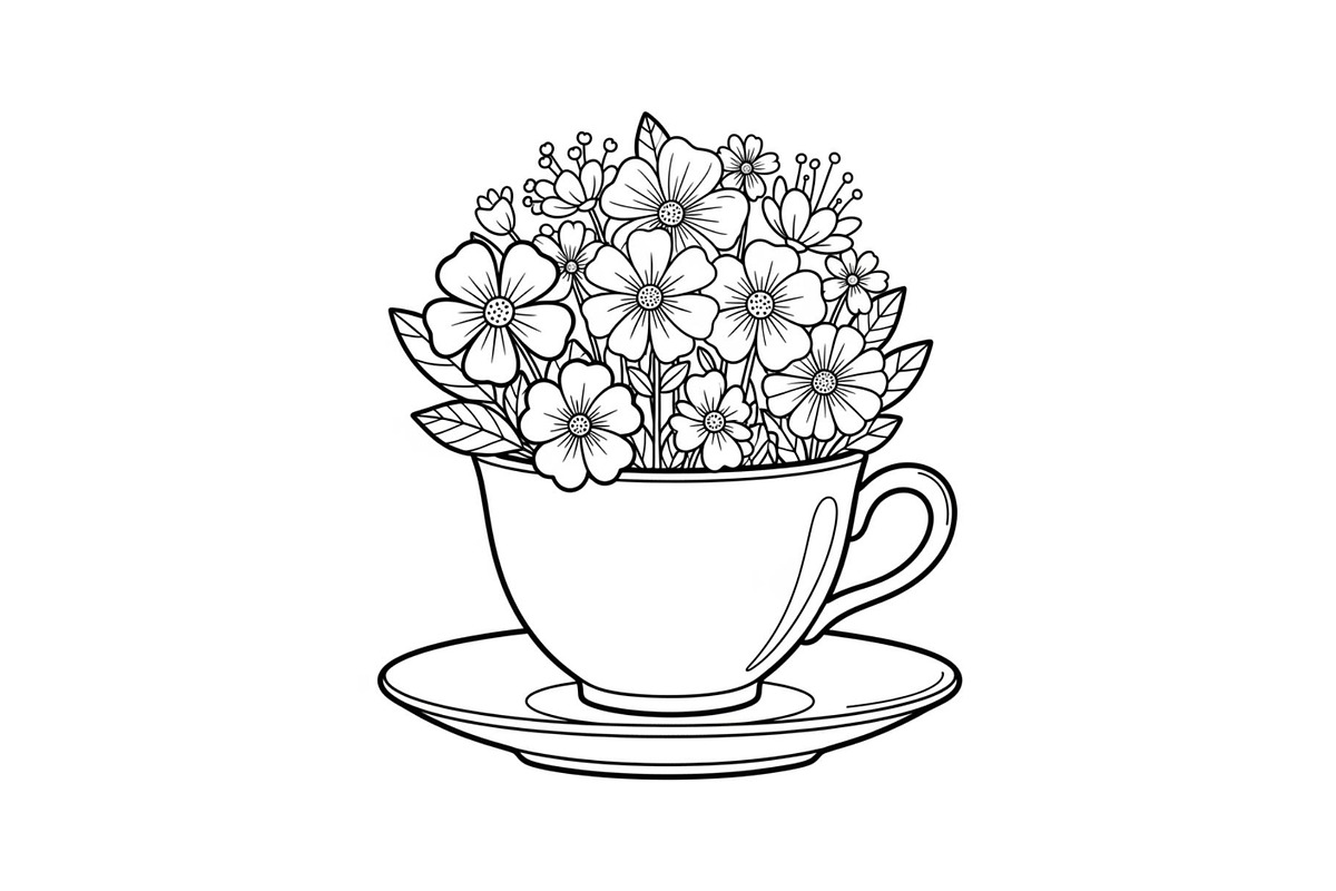 Floral Teacup Line Art Bundle, an Illustration by Gfx_Store (Photo 25 of 51)