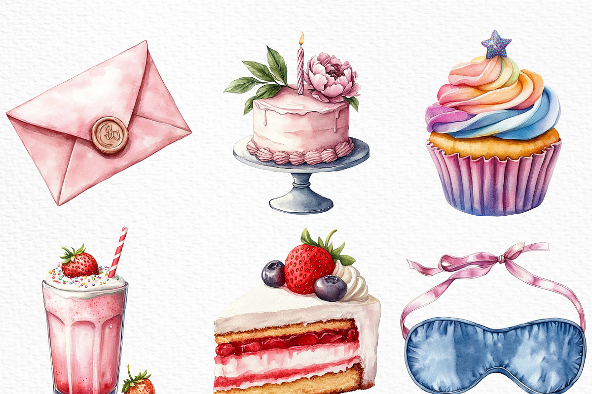 Watercolor Woman s Birthday Clipart, an Illustration by Craft Nest (Photo 2 of 6)