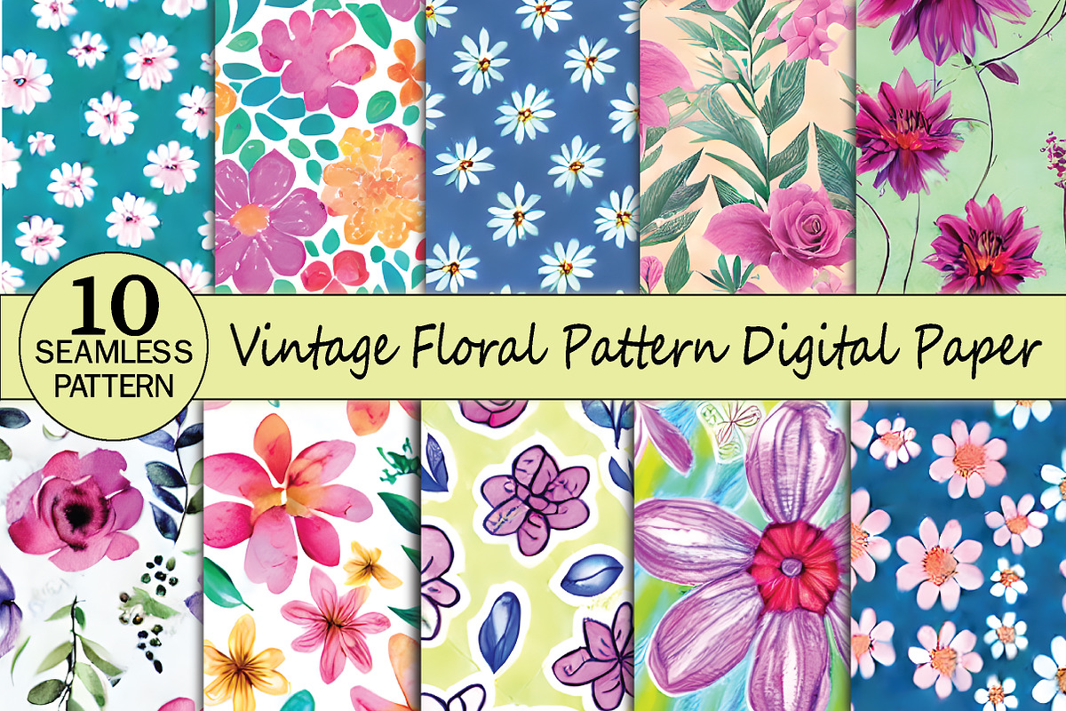 vintage floral pattern digital paper, a Pattern Graphic by jannatulpakhi (Photo 1 of 3)