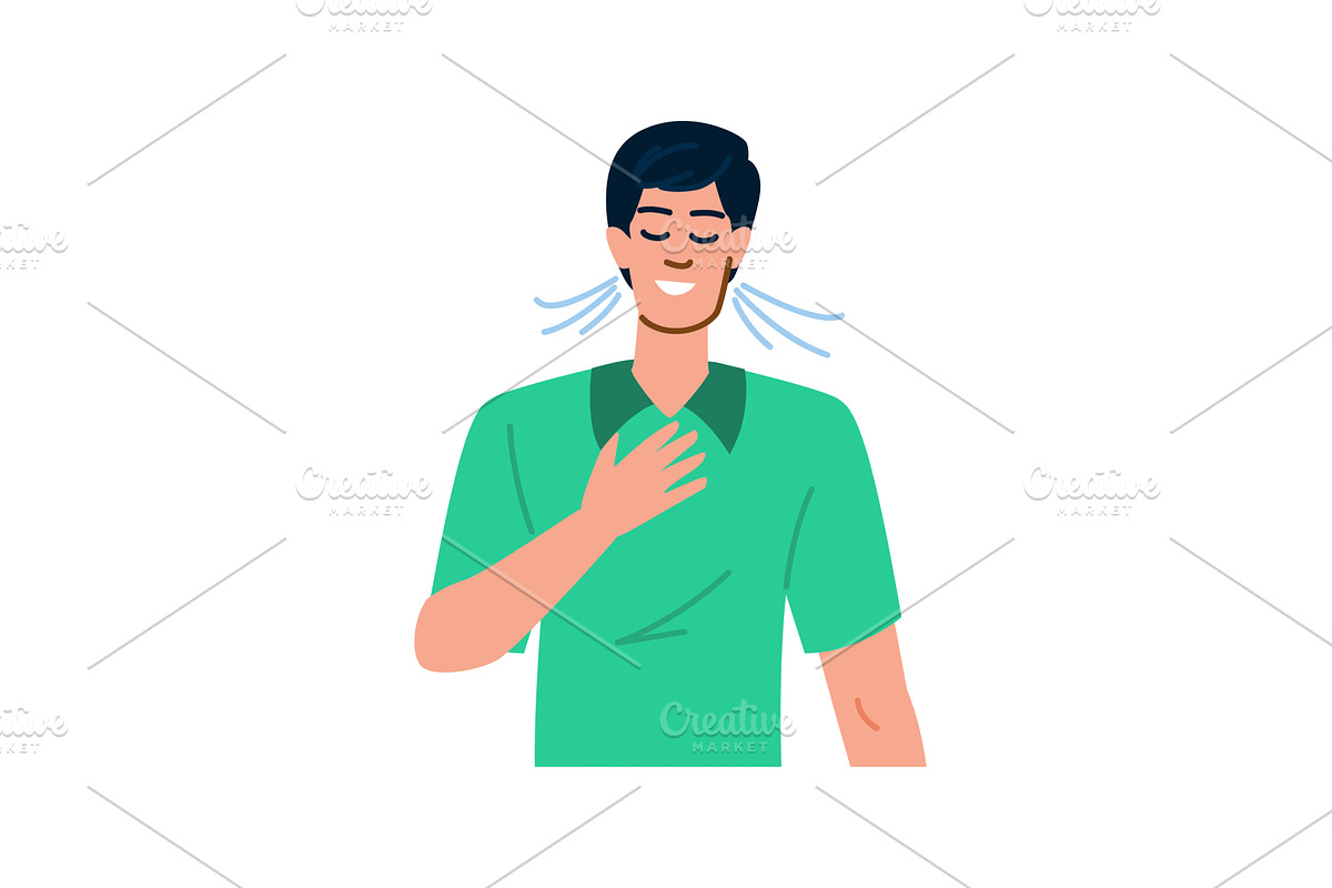 Young man holding chest and, a Person Illustration by pikepicture