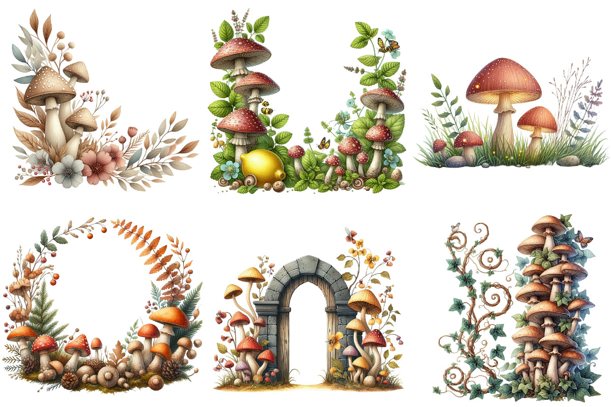 Mushrooms Border Clipart, an Illustration by Pixels.Craft (Photo 3 of 6)