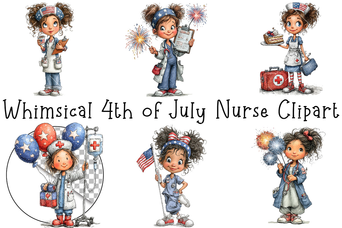 Whimsical 4th of July Nurse Clipart, an Illustration by OK Design (Photo 2 of 6)