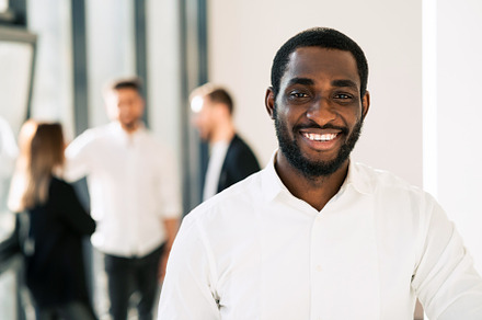 Portrait of black office worker, a Photo by borodai94