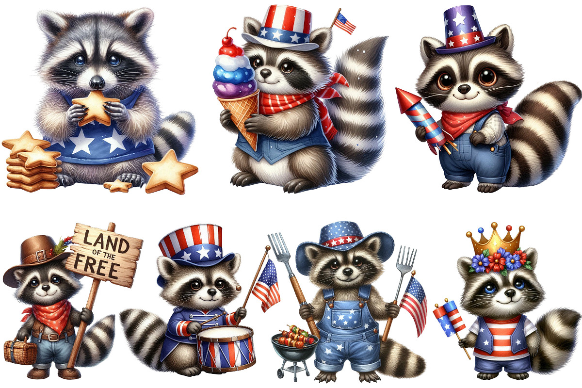 Cartoonish Patriotic Raccoon Clipart, an Illustration by Pixels.Craft (Photo 7 of 10)