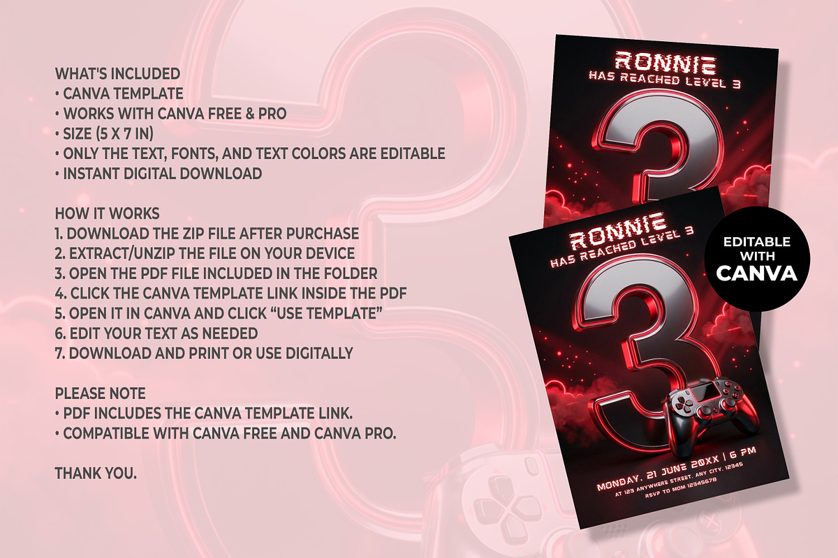 3rd Birthday Canva Invitation, an Invitation Template by M9 Design (Photo 4 of 4)