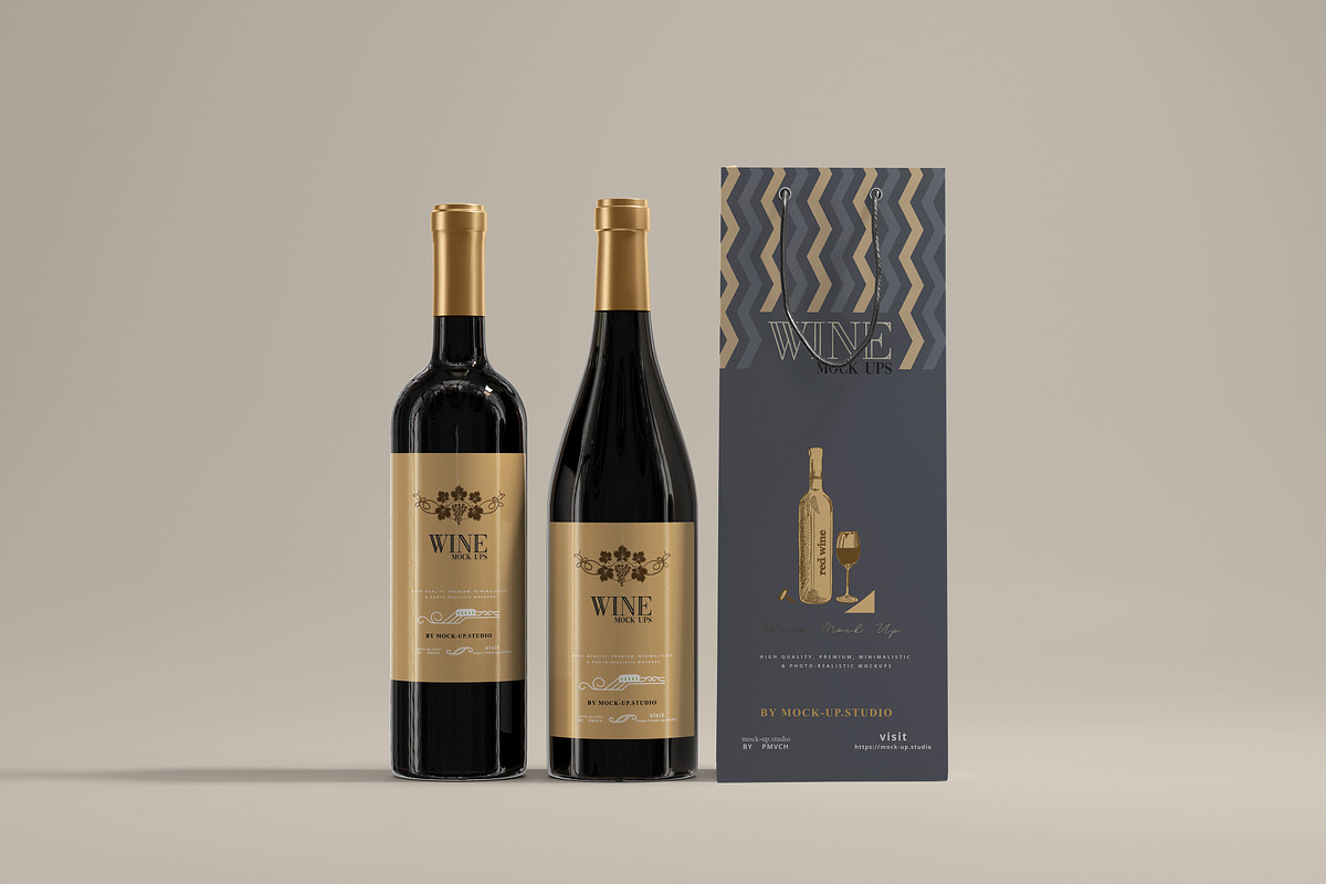 Wine Bottles with Bag Mockup, a Product Mockup by pmvch (Photo 3 of 11)