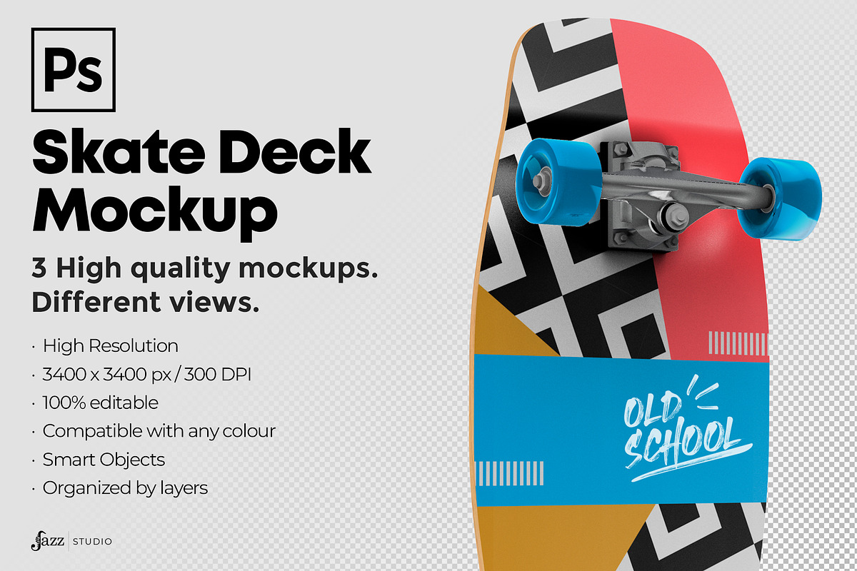 Skate Deck - Mockup, a Mockup by JAZZ STUDIO (Photo 1 of 3)