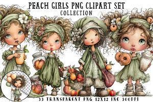 Peach Girls PNG Clipart Set, a Seasonal Illustration by OK Design