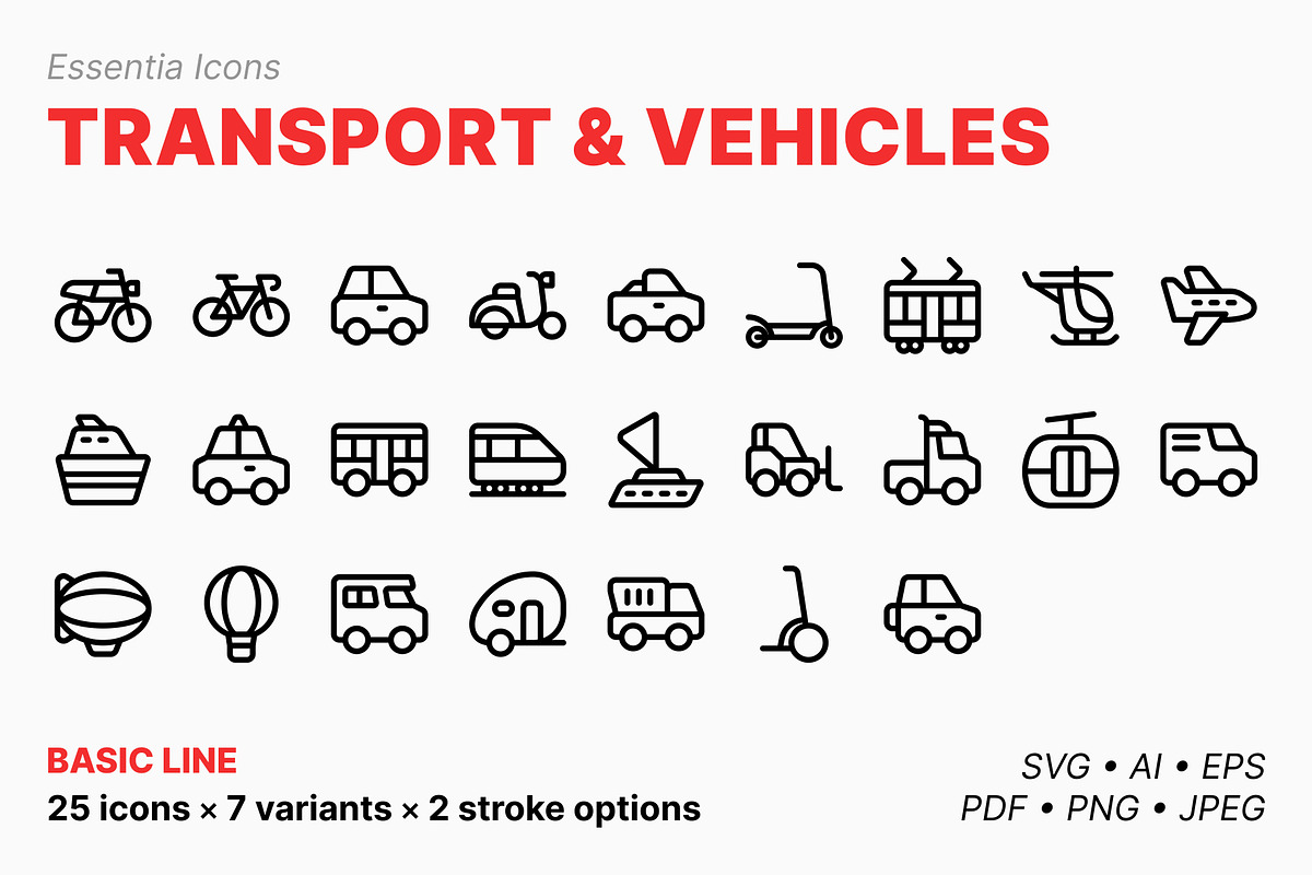 Transport & vehicles icons (Line), an Outline Icon by Totto House (Photo 1 of 3)