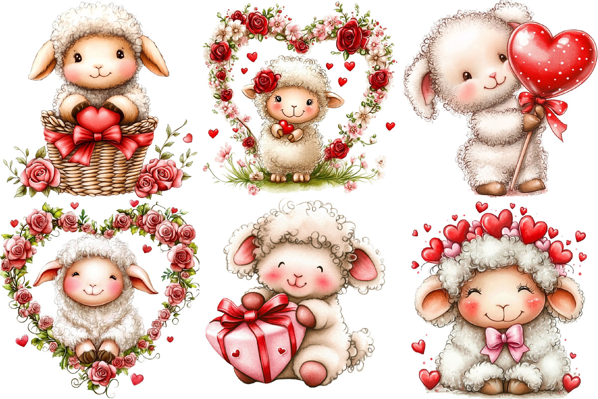 Whimsical Valentine Sheep Clipart, a Seasonal Illustration by SVGArt (Photo 4 of 5)