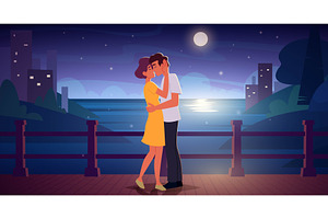 Lovers on street. Cartoon background, an Illustration by Onyx