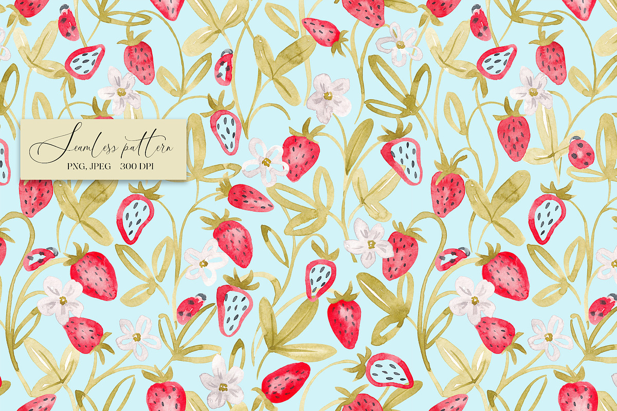 Strawberry seamless pattern, a Pattern Graphic by SirenaArt (Photo 6 of 11)