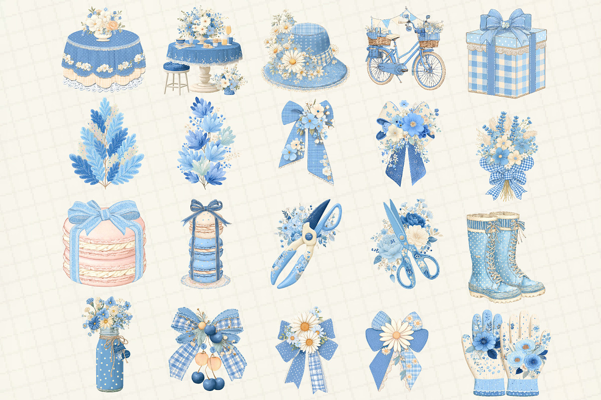 Blue Cottage Charm Clipart Set, an Illustration by DreamCafeArt (Photo 3 of 6)